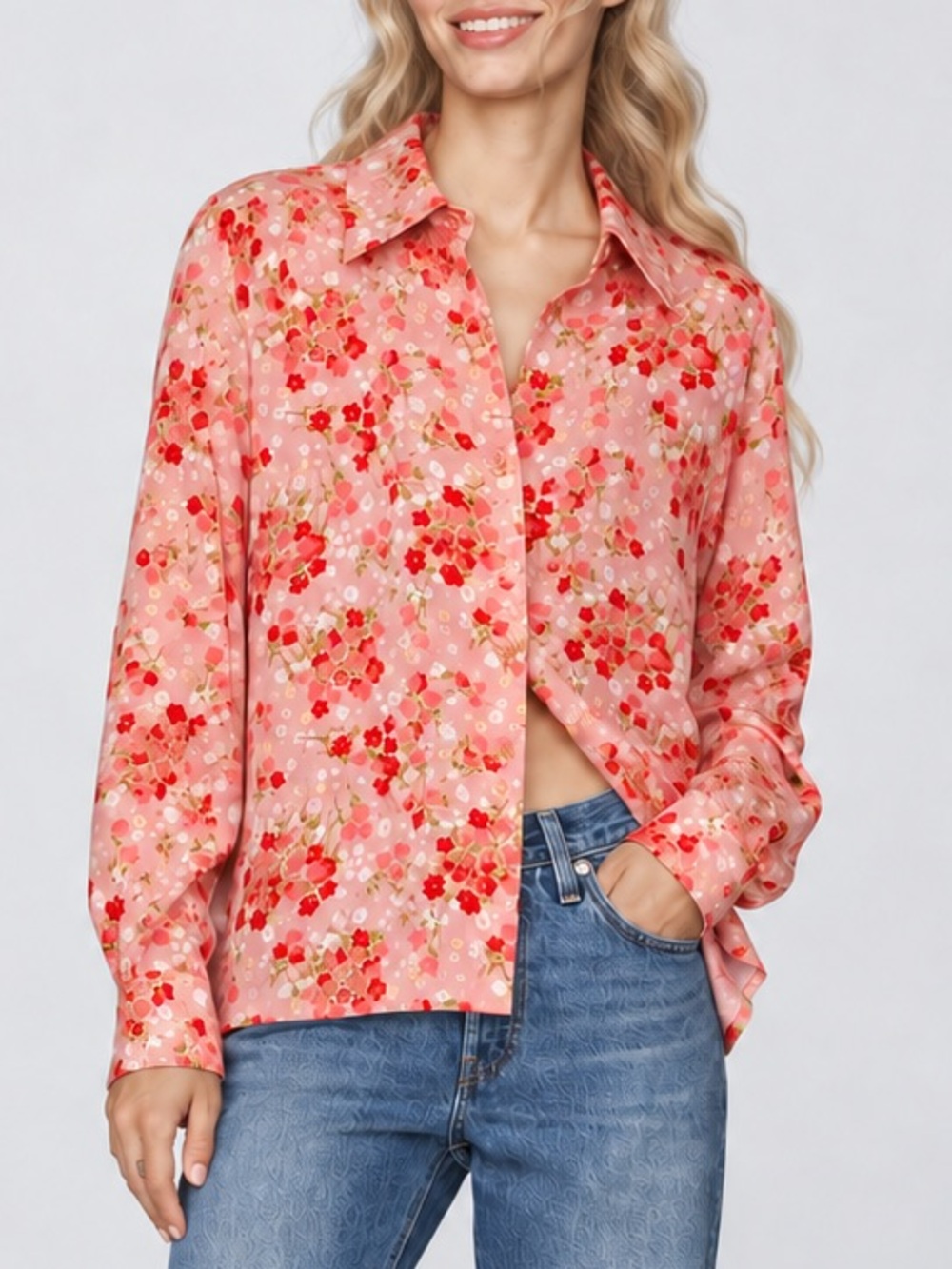 Vintage LMX Pink Floral Button-Down Blouse Made in Canada M